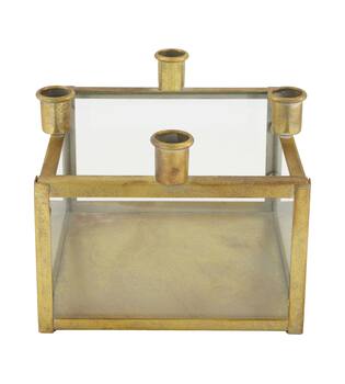 Dinnercandle holder square for 4 candles metal 18x18x15cm - Gold