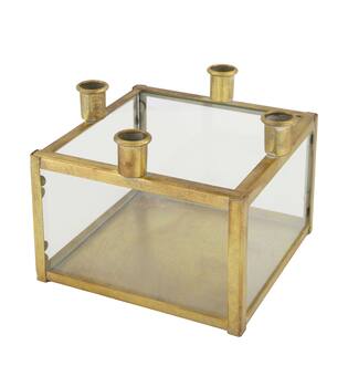 Dinnercandle holder square for 4 candles metal 18x18x15cm - Gold