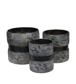 Planter round metal with plastic 38x38x38cm S/3