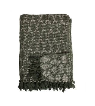 Plaid rectangular leaf print cotton 125x150x2cm - Green