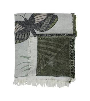Plaid rectangular jacquard leaves acrylic 125x150x2cm - Green