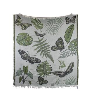 Plaid rectangular jacquard leaves acrylic 125x150x2cm - Green