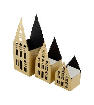 Tealight holder house metal 9x9x22cm  - Gold