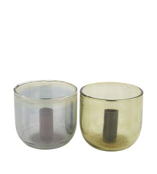 Dinnercandle holder round glass 10x10x10cm  - Grey