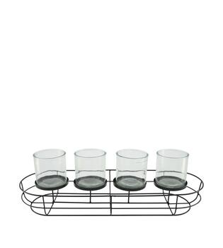 Tealight holder metal with glass 58x19x17.5cm - Black
