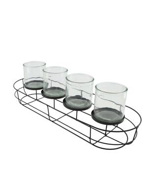 Tealight holder metal with glass 58x19x17.5cm - Black
