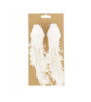 Bird fabric on clip 20x5.5x6.5cm 2pc - White