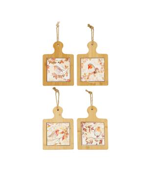 Coaster bird bamboo ceramic with hanger 17.3x24.5x1.2cm  - Multi
