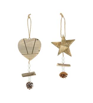 Hanger heart  star historic wood 12x1.5x30cm  - Natural