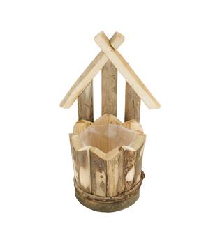 Planter house historic wood with plastic 20x17.5x28cm