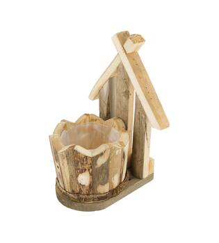 Planter house historic wood with plastic 20x17.5x28cm