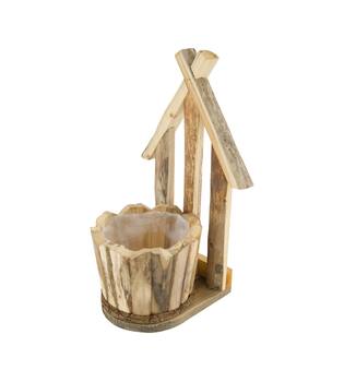 Planter house historic wood with plastic 21.5x19x38cm