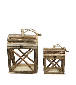 Lantern historic wood with glass 38x28x55cm  - Natural