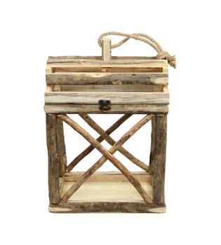 Lantern historic wood with glass 38x28x55cm  - Natural