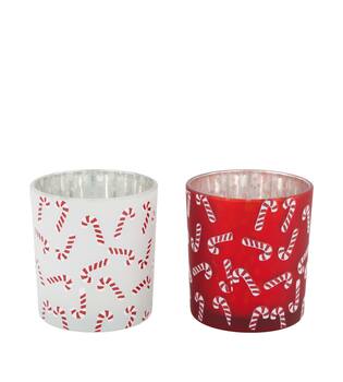 Tealight holder round glass with print 7.3x7.3x8cm C/2