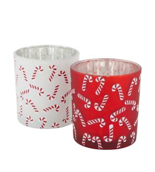 Tealight holder round glass with print 7.3x7.3x8cm C/2