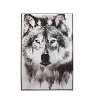 Wall art rectangular wolf canvas with frame 82.6x4.3x122.6cm - Multi
