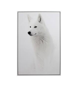Wall art rectangular wolf canvas with frame 62.6x4.3x92.6cm - White