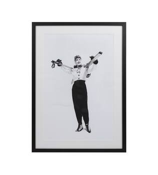 Wall art rectangular woman with skis canvas with glass 50x3x70cm - White