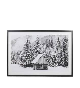 Wall art rectangular ski hut canvas with glass 70x4x100cm - White