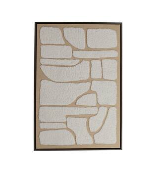 Wall art rectangular canvas with wool with frame 62.6x4.3x92.6cm - Cream