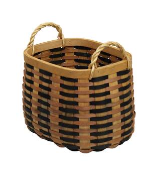 Basket oval chip wood with handle 38x28x26cm S/3