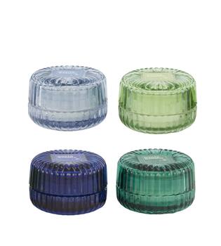 Candle sandalwood scent wax with glass 8.3x8.3x5.5cm  - Multi