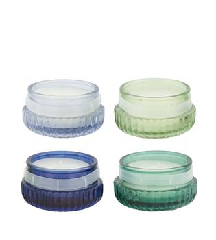 Candle sandalwood scent wax with glass 8.3x8.3x5.5cm - Multi