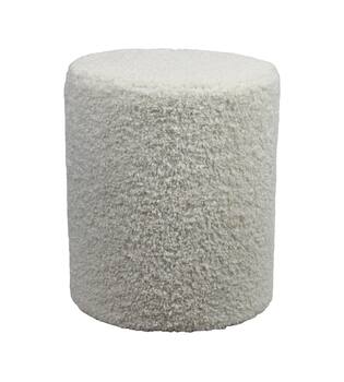 Pouf round poplar wood teddy fabric 38x38x48cm - White