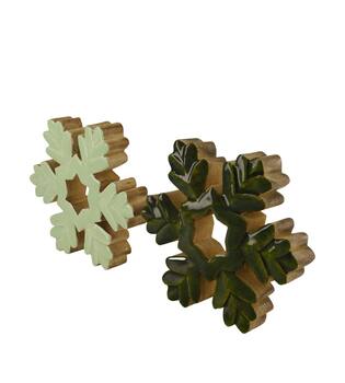 Statue snowflake mango wood 22x3.5x22cm  - Green