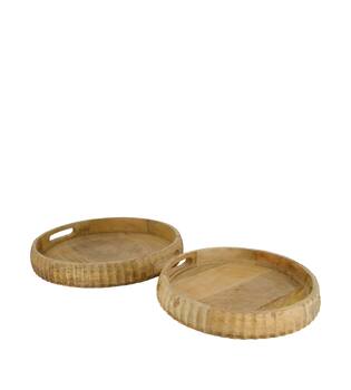 Tray round mango wood with handle 38x38x5.5cm  - Natural