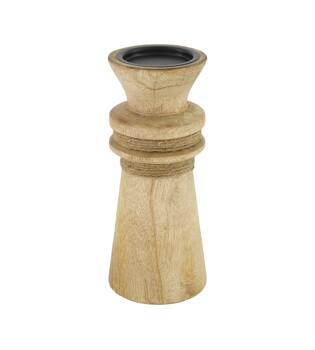 Pillar candle holder round mango wood 9.5x9.5x23cm - Natural