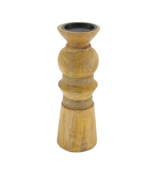Pillar candle holder round mango wood 9.5x9.5x28cm
