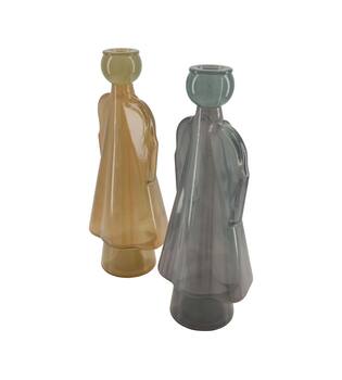 Dinnercandle holder angel recycled glass 15x12x34cm C/2