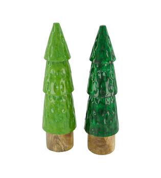 Statue tree mango wood 8.5x8.5x31cm  - Green