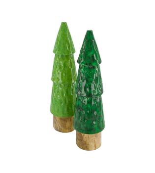 Statue tree mango wood 8.5x8.5x31cm  - Green