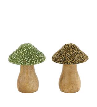 Mushroom with beads mango wood 5.5x5.5x8cm C2 - Green