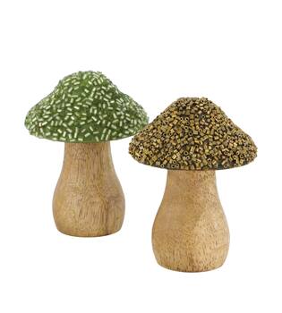 Mushroom with beads mango wood 5.5x5.5x8cm C2 - Green