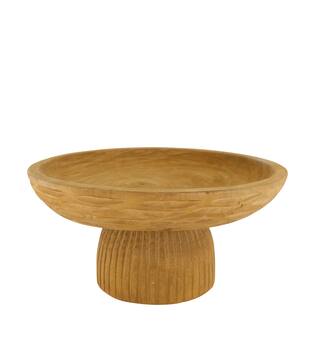 Bowl round engraved paulownia wood on feet 38x38x18cm - Brown