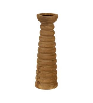 Pillar candle holder paulownia wood with metal cup 12x12x38cm - Brown