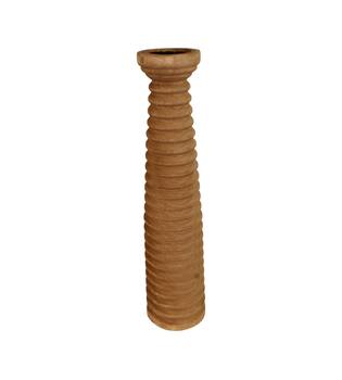Pillar candle holder paulownia wood with metal cup 18x18x78cm - Brown
