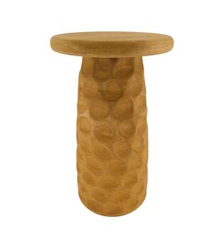 Side table round engraved paulownia wood 28x28x48cm