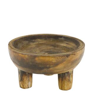 Bowl round paulownia wood on feet 18x18x10cm - Brown