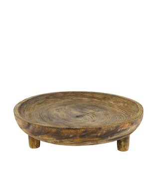 Bowl round paulownia wood on feet 38x38x10cm - Brown