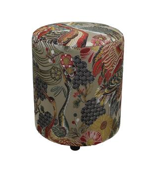 Pouf round poplar wood fabric with print 38x38x48cm - Multi