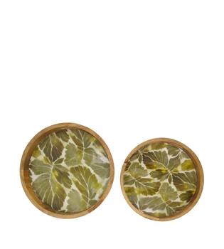 Tray round mango wood with print 38x38x5.5cm  - Natural