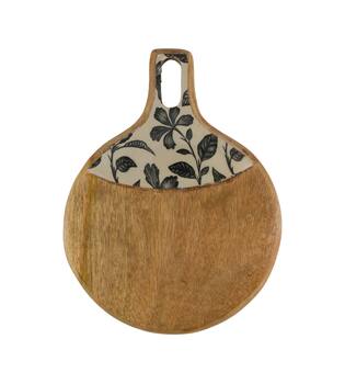 Plate mango wood with print 28x21x2.5cm - Natural