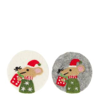 Coaster round mouse wool 10x10x2cm 4pc C/2