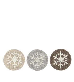 Coaster round with snowflake wool 10x10x2cm 4pc C/3
