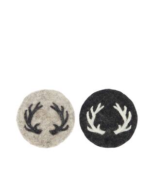 Coaster round reindeer wool 10x10x2cm 4pc C/2